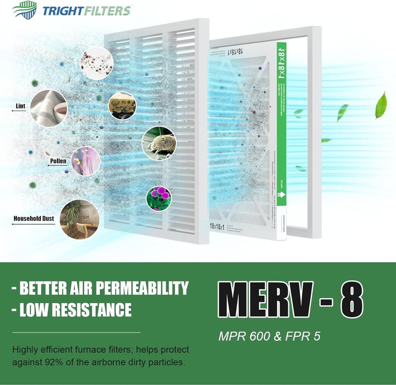 TRIGHTFILTERS فلتر هواء 18x18x1 عبوة 4، فلتر هواء مطوي MERV 8 بديل لمكيف الهواء HVAC فلتر فرن AC، متين وخفيف الوزن - Image 5